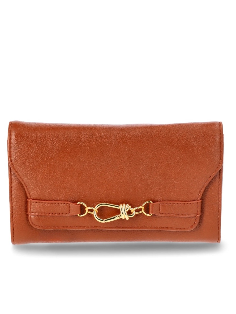 Cognac Brown Envelope Clutch Wallet Gold Hardware Snap Wristlet
